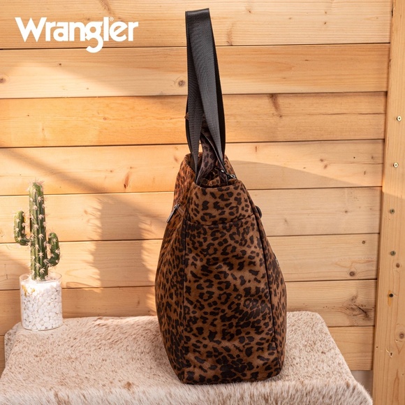 Wrangler Leopard Print Large Tote/Crossbody Brown - Picture 5 of 9